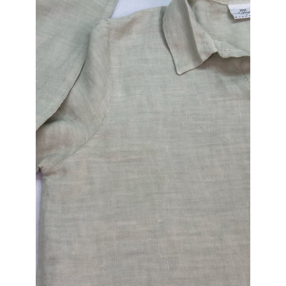 Hot Cotton by Marc Ware Linen Shirt Dress Beige Floral Print Button Front Large - Picture 10 of 10